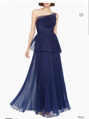 Theia Navy Pleated Layered Maxi Skirt